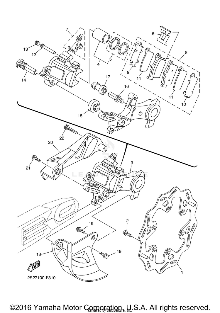 Rear Brake Caliper YZ450F - YZ450FX - 2008 Schematic
