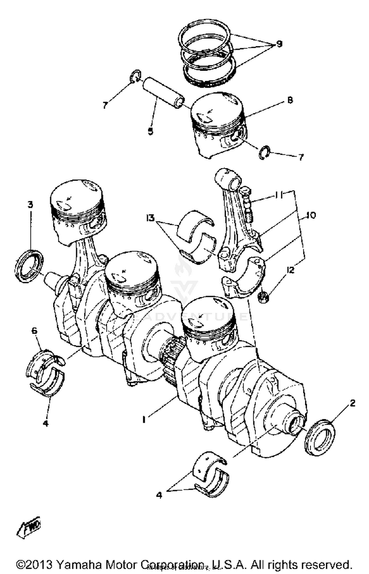 Crankshaft Piston XS1100LG - 1980 Schematic