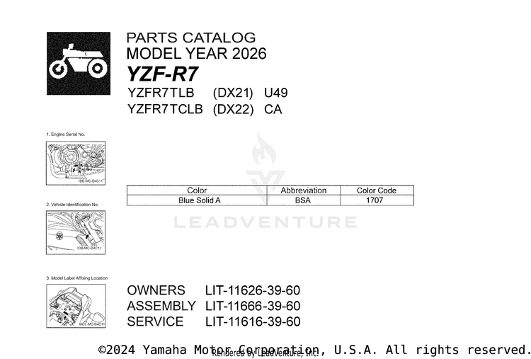 1 Title Page YZFR7 - YZFR7TCLB - 2026 Schematic