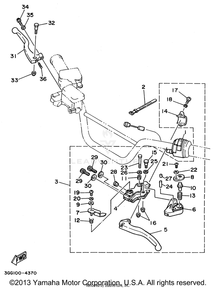 Handle Switch - Lever BANSHEE - YFZ350H - 1996 Schematic