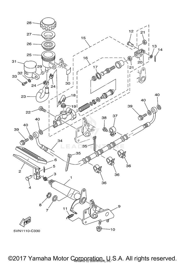 Rear Master Cylinder ROAD STAR (spoke wheels) Two-Tone - XV17ATC - 2005 Schematic