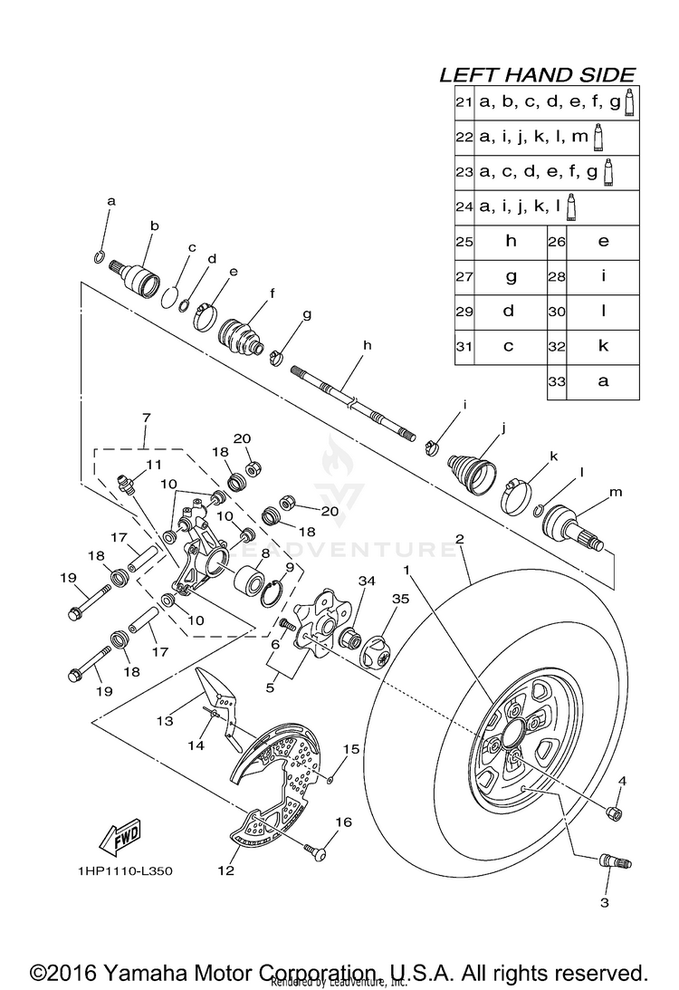 Rear Wheel GRIZZLY 700 EPS 4WD - YFM7FGPBGR - 2012 Schematic