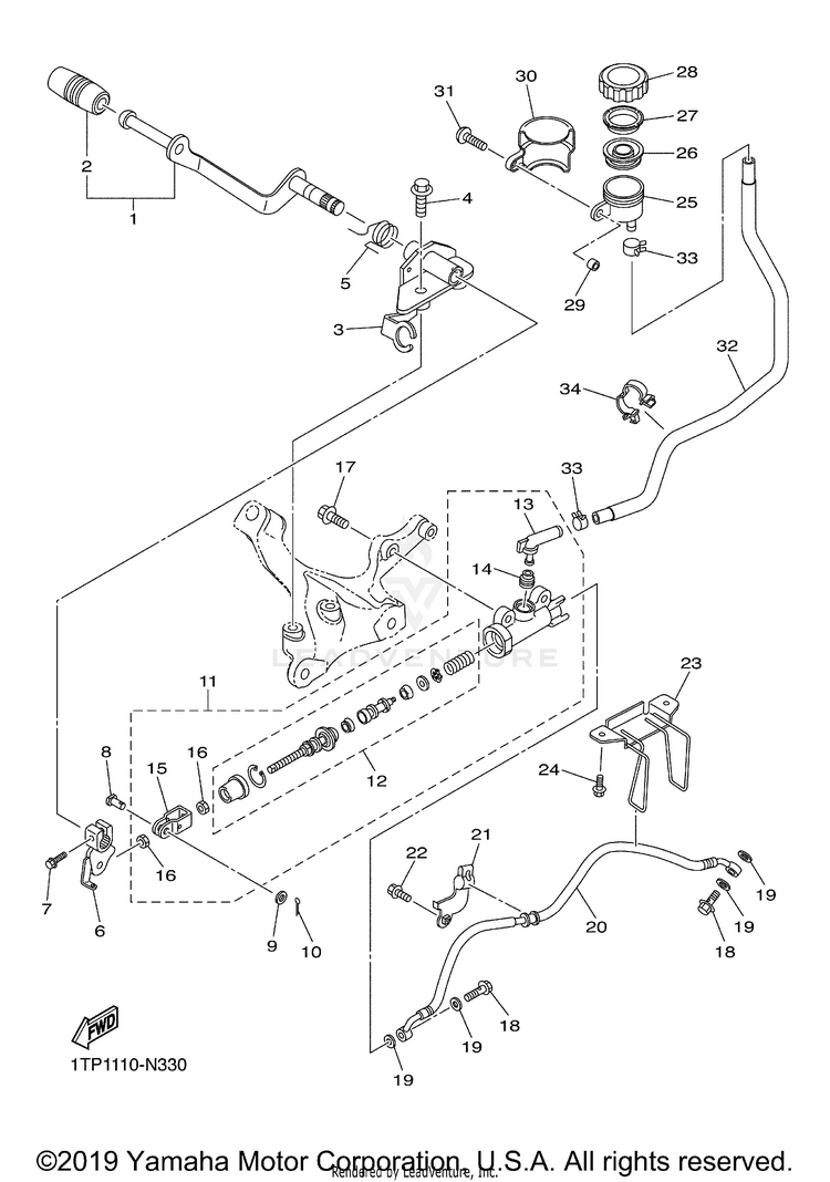 Rear Master Cylinder BOLT - XVS95CGCB - 2016 Schematic