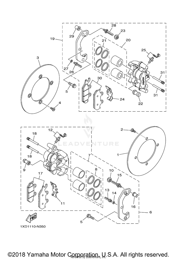Front Brake Caliper VIKING EPS - YXM70VPAJS - 2018 Schematic
