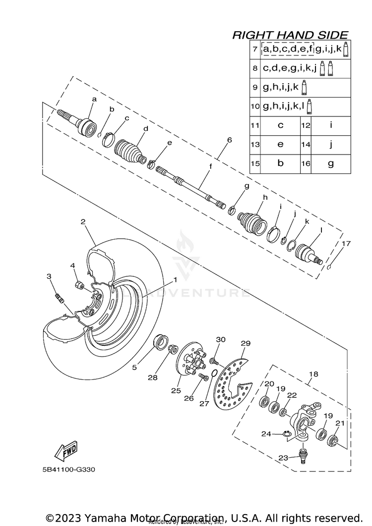 Front Wheel 2 RHINO 700 FI - YXR7FYGR - 2009 Schematic