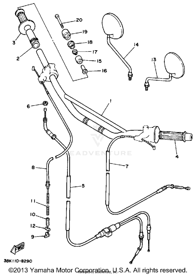 Handlebar - Cable DT50LC - 1990 Schematic