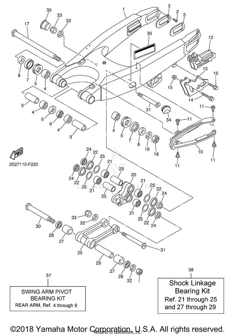 Rear Arm YZ450F - YZ450FXL - 2008 Schematic