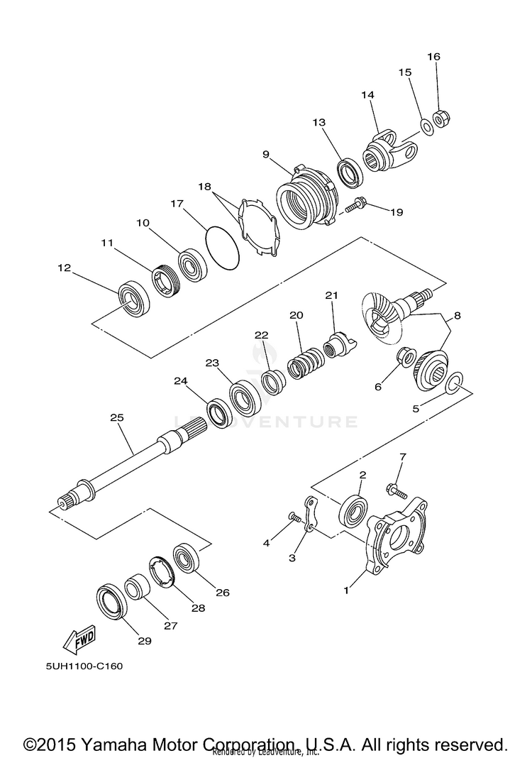 Middle Drive Gear GRIZZLY 350 4WD - YFM35FGDGR - 2013 Schematic