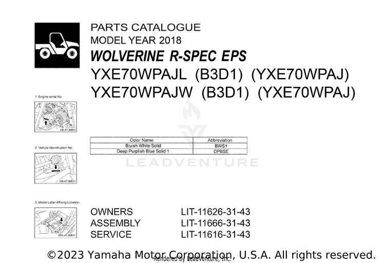 1 Title Page WOLVERINE R-SPEC EPS - YXE70WPAJL - 2018 Schematic