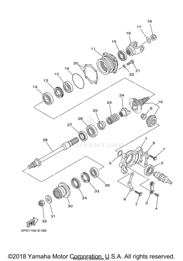 Middle Drive Gear RHINO 450 - YXR45FXGR - 2008 Schematic