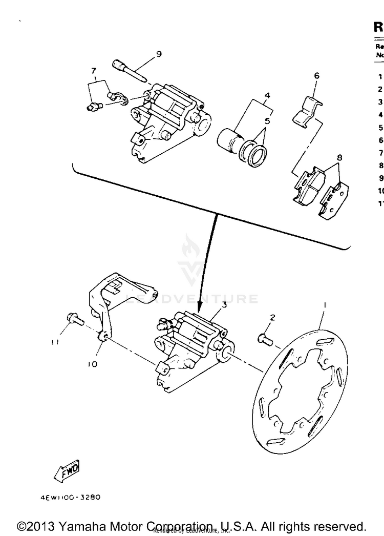 Rear Brake Caliper YZ250E - 1993 Schematic