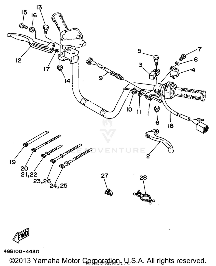 Handle Switch - Lever KODIAK 4WD - YFM400FWF - 1994 Schematic