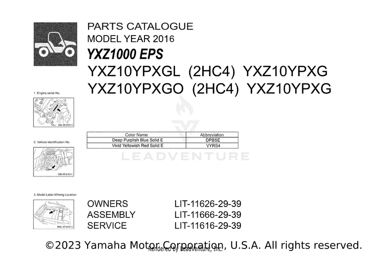 1 Title Page YXZ1000 EPS - YXZ10YPXGL - 2016 Schematic