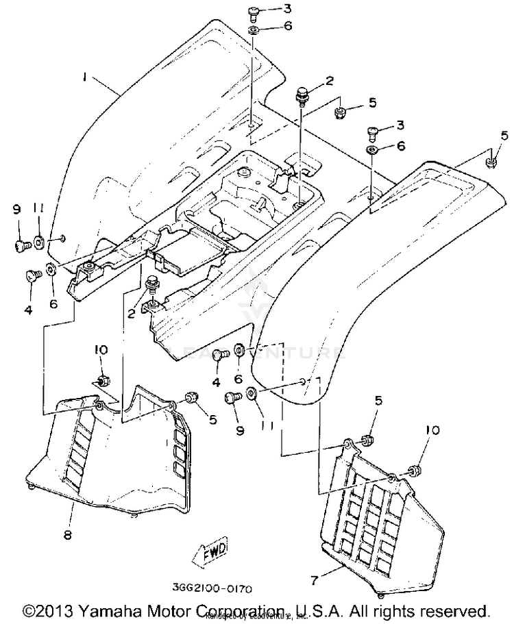 Rear Fender BANSHEE - YFZ350D - 1992 Schematic