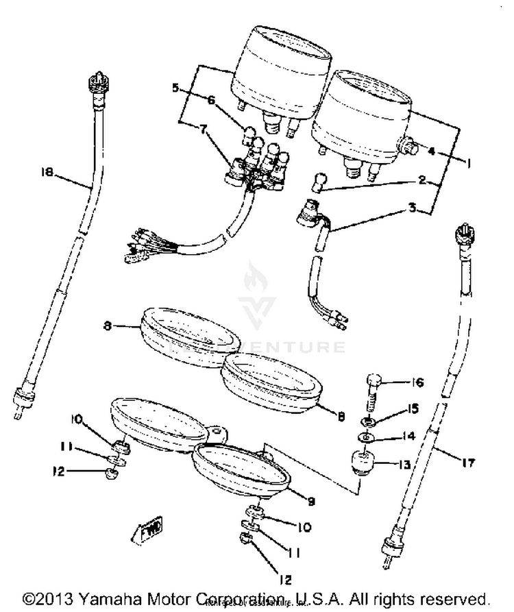 Speedometer - Tachometer XT500E_205 - 1978 Schematic