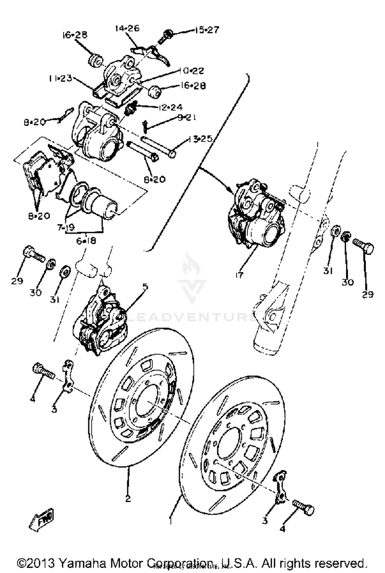 Front Brake Caliper XS1100LH - 1981 Schematic