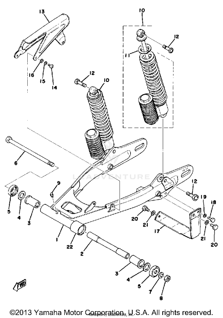 Swing Arm-Rear Shocks-Chain Case Schematic