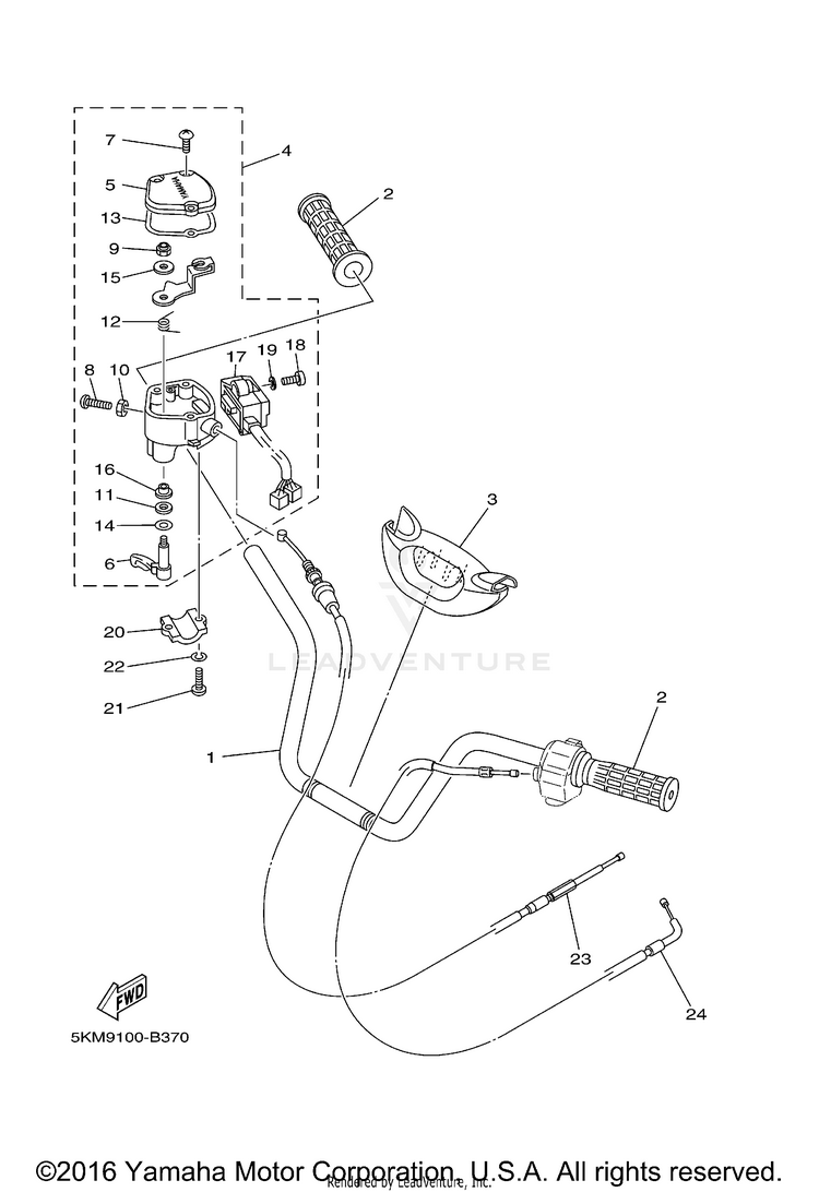 Steering Handle Cable GRIZZLY 660 - YFM66FAT - 2005 Schematic