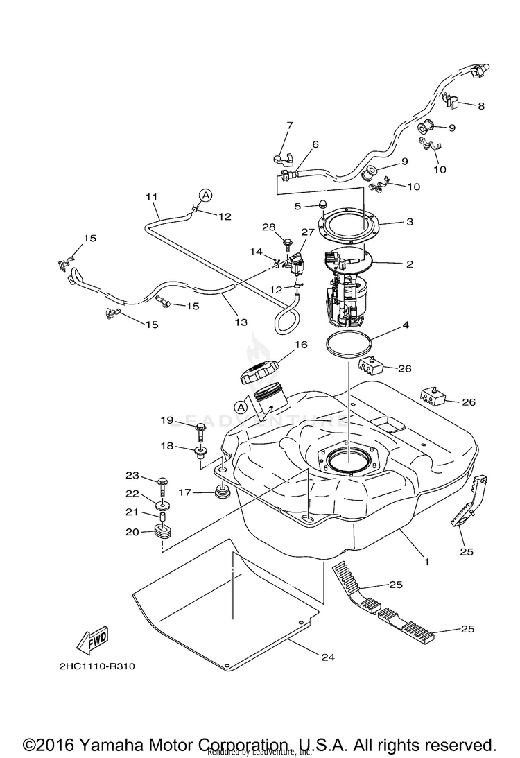 Fuel Tank YXZ1000R EPS - YXZ10YMXHO - 2017 Schematic