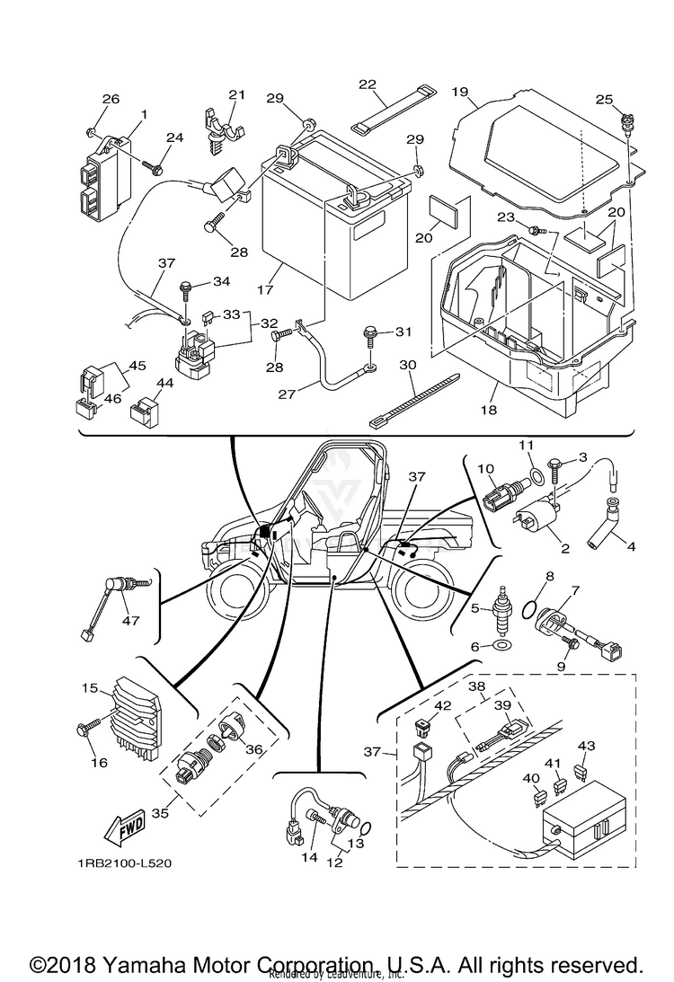 Electrical 1 RHINO 700 HUNTER EDI - YXR7FHB - 2012 Schematic
