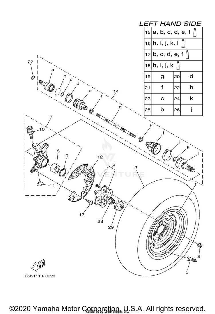 Front Wheel KODIAK 700 4WD HUNTE - YFM70KDHLF - 2020 Schematic