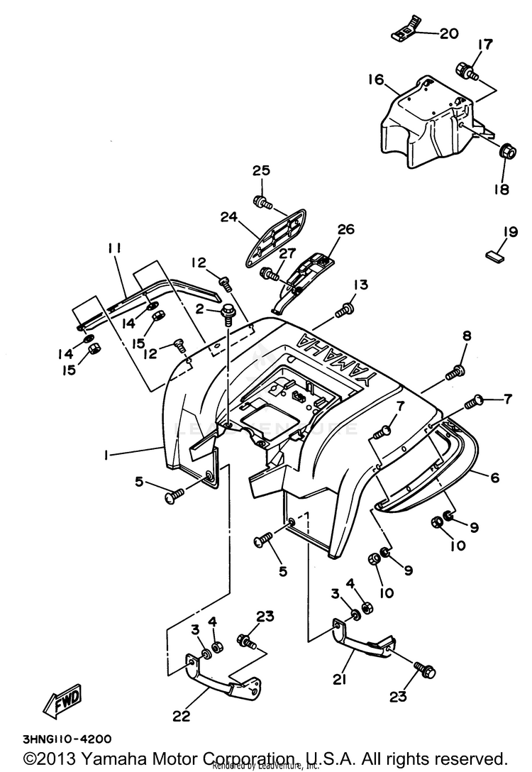 Rear Fender BIG BEAR 4WD (ME & NH Only) - YFM350FWF_MNH - 1994 Schematic