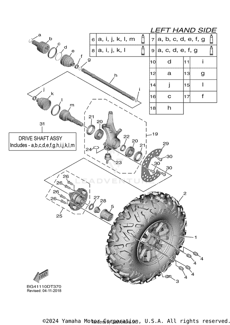 Front Wheel WOLVERINE X4 - YXF85WPAJL - 2018 Schematic