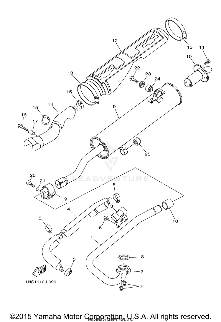 Exhaust GRIZZLY 350 4WD - YFM35FGDGR - 2013 Schematic