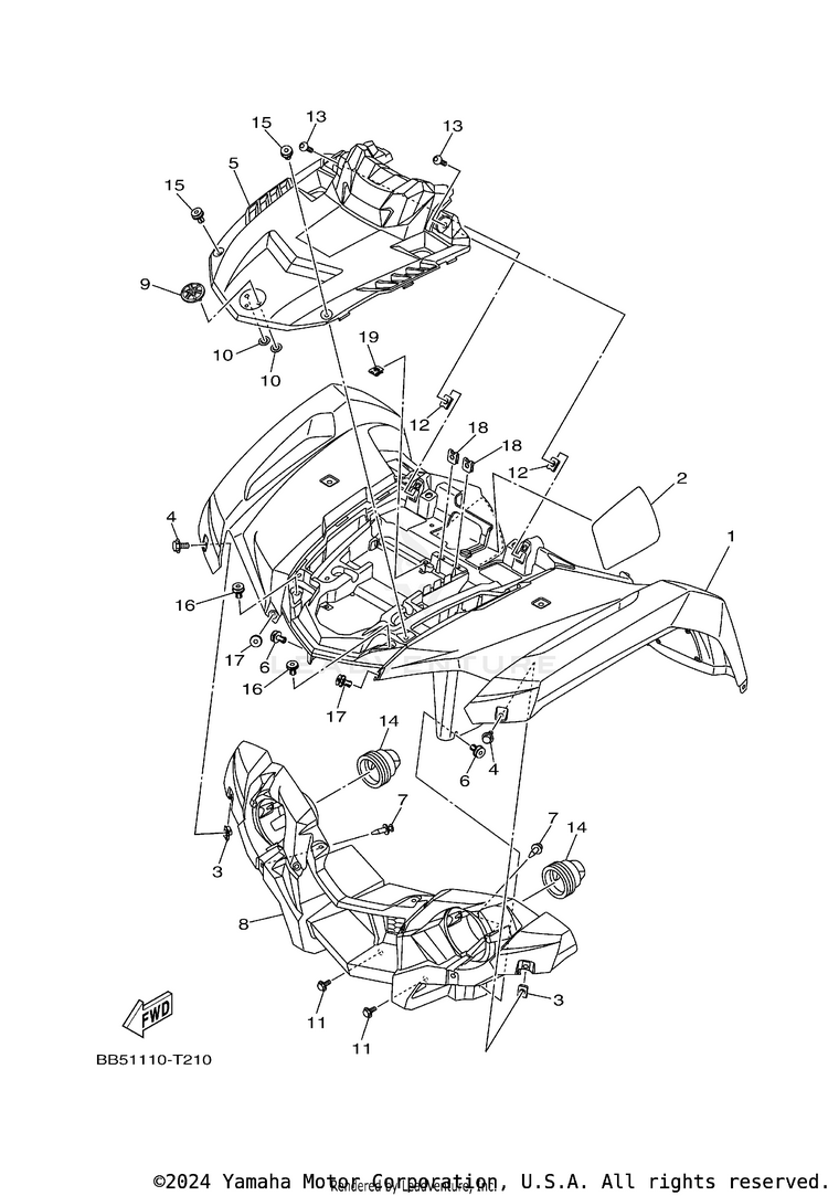 Front Fender KODIAK 450 EPS 4WD H - YFM45KPHJF - 2018 Schematic