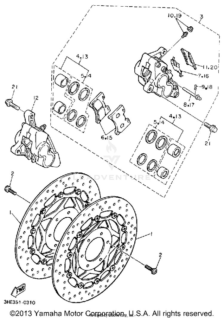 Front Brake Caliper FZR600RAC - 1990 Schematic