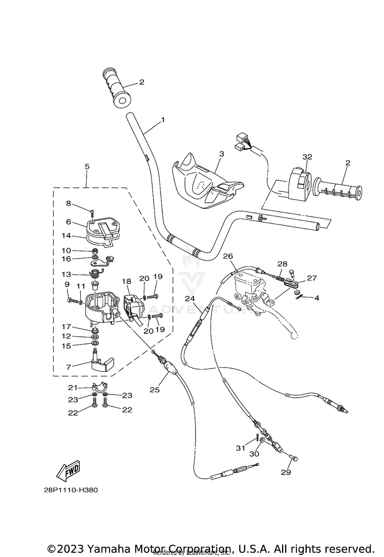 Steering Handle Cable 700 FI  EPS 4WD SPECIAL EDITION - YFM7FGPSEZ - 2010 Schematic